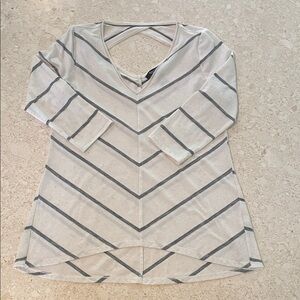 White House Black Market Chevron Long Sleeve Top - Gray and Cream